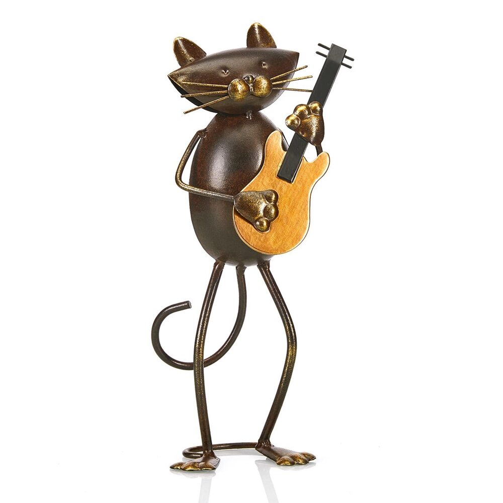 2807 Cat Statue 10.6'H Metal Funny Musical Kitty Figurine Gift for Music